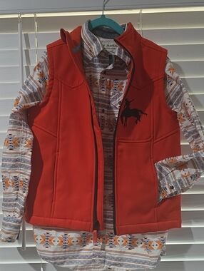 Cody James Boys YM Kids Full Zip Vest with Western Shirt